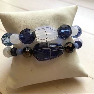 Two  Blue beaded stretch bracelet